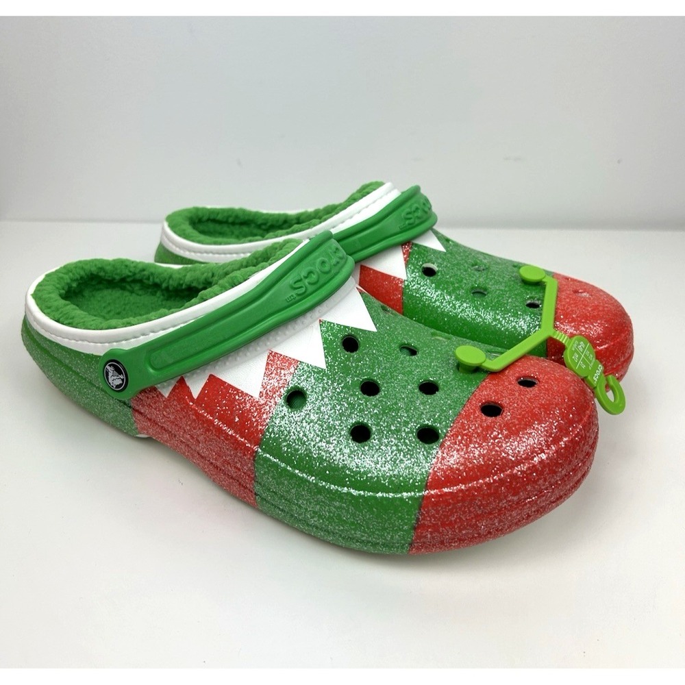 Crocs Classic Lined Holiday Christmas Elf Fur Lined Clogs Glitter Mens Size 13